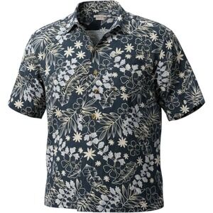 Knightsbridge Mens Large Blue Floral Tropical Rayon Short Sleeve Button Down